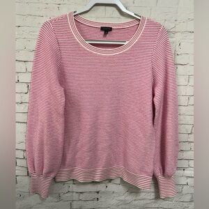 Talbots Sweater Sz M Medium Pink White Long Balloon Sleeve Pullover Cotton Blend